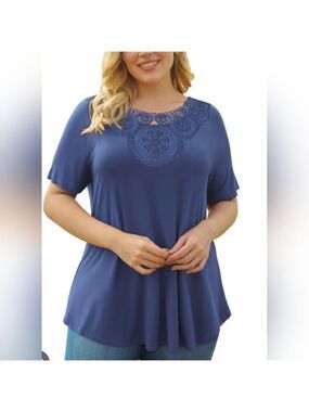 New Womens Plus Size Tunic‎ Tops Short Sleeve Lace Pleated Shirts Blouses 1XL